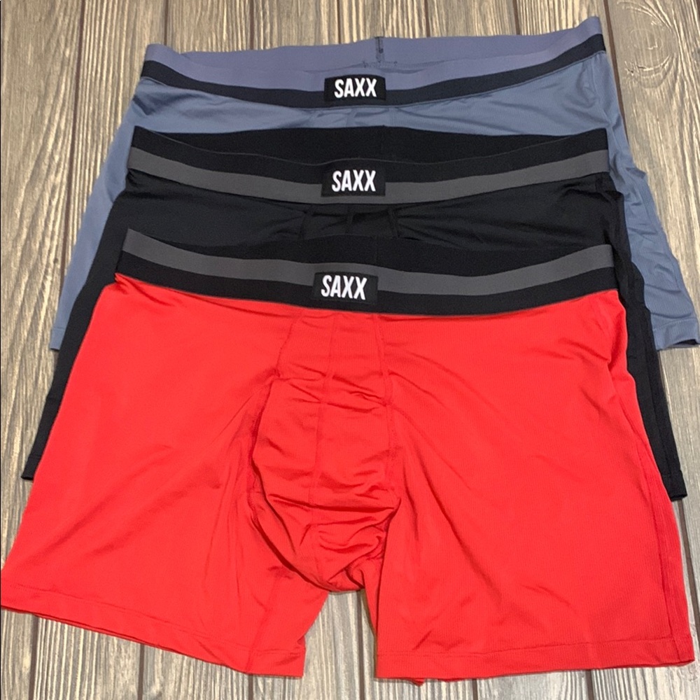 SAXX Men's Sport Mesh 3 Pair- Red, Black, and Gray
